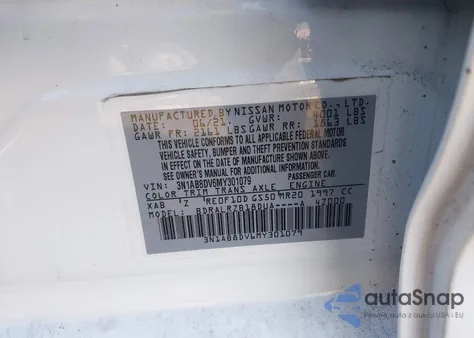 2021 Nissan Sentra Sr Xtronic Cvt из США, поврежденный, VIN 3N1AB8DV6MY301079